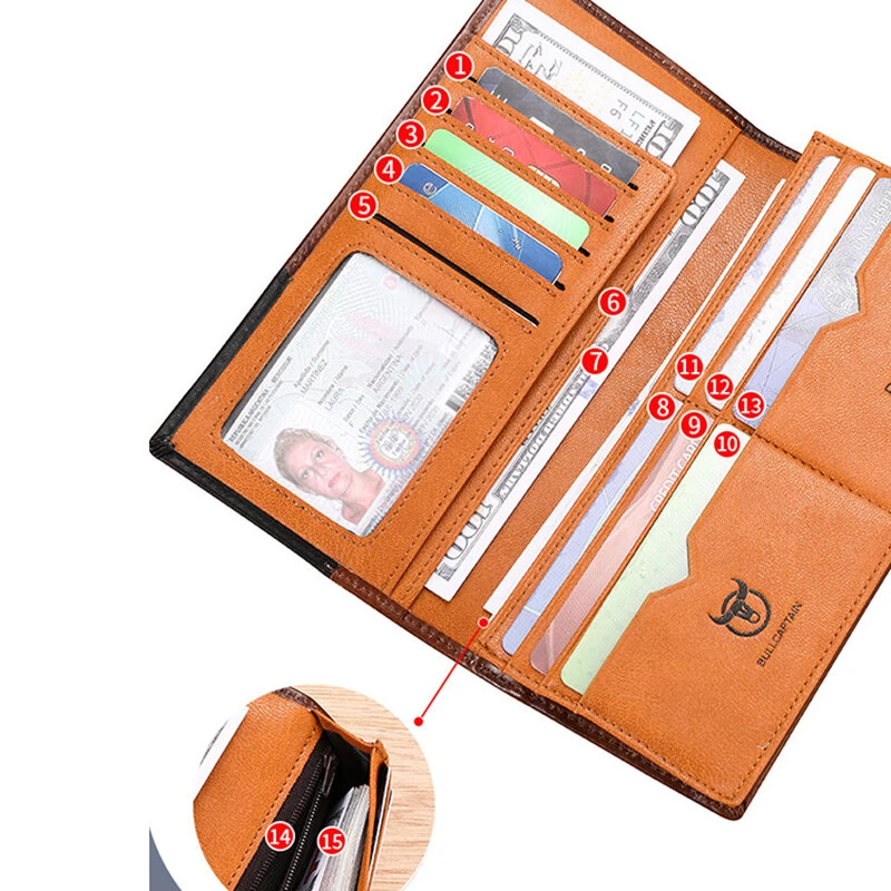 (image for) BULLCAPTAIN Genuine Leather Men&rsquo;s Long Wallet Large-capacity Coin Purse RFID Blocking Credit Card Holder Multifunctional Handbag Clutch Wallet